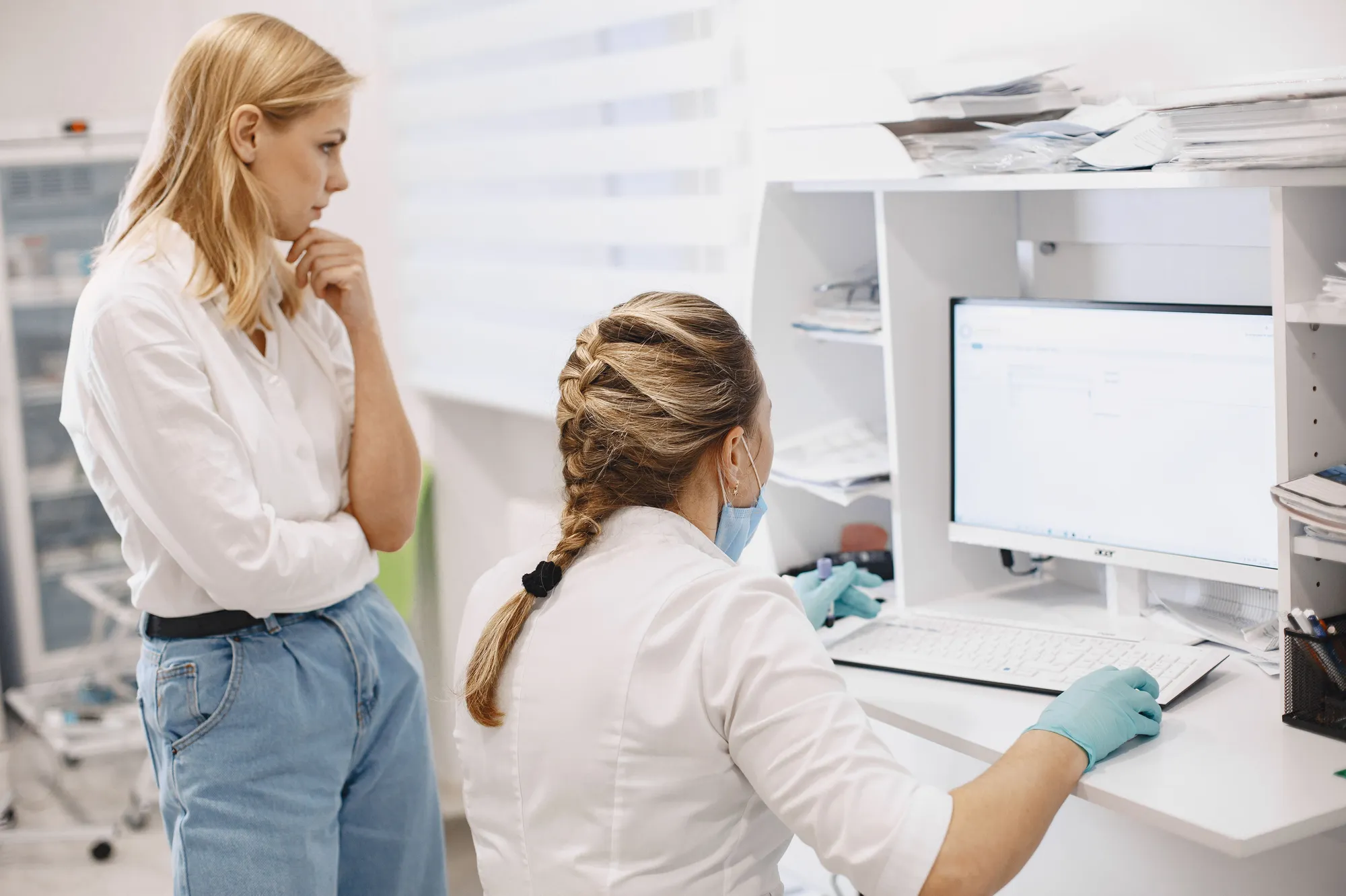 Clinician reviewing diagnostic imaging on a translucent display