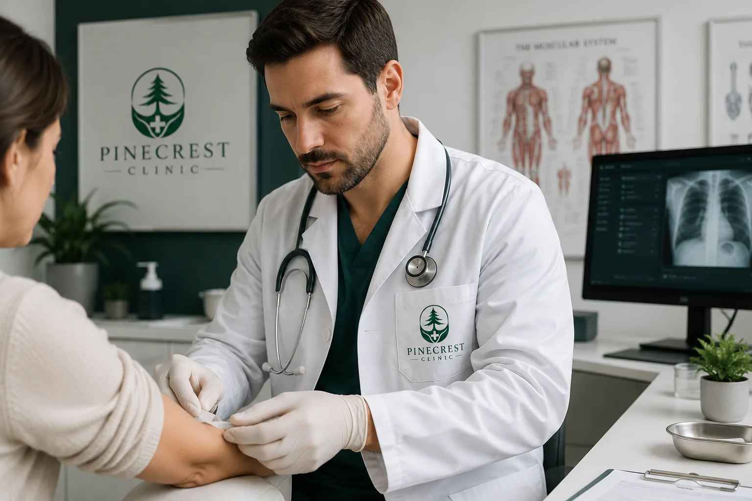 Clinician reviewing diagnostic imaging on a translucent display